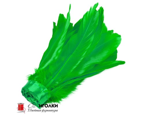 Перьевая лента из перьев петуха шир.18 см арт.6779 цв.зеленый уп.4,5 м